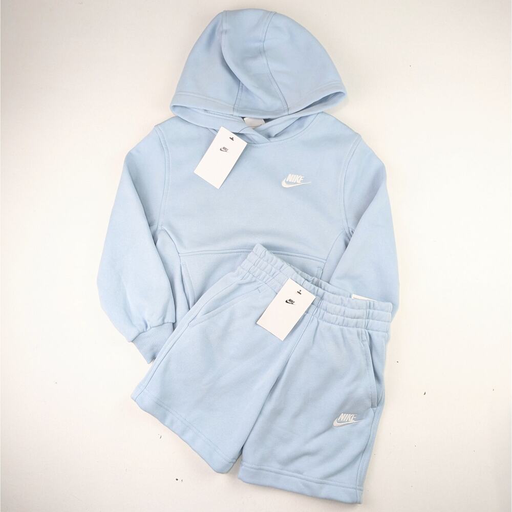 Nike Light Blue Logo Hoodie and Shorts Set